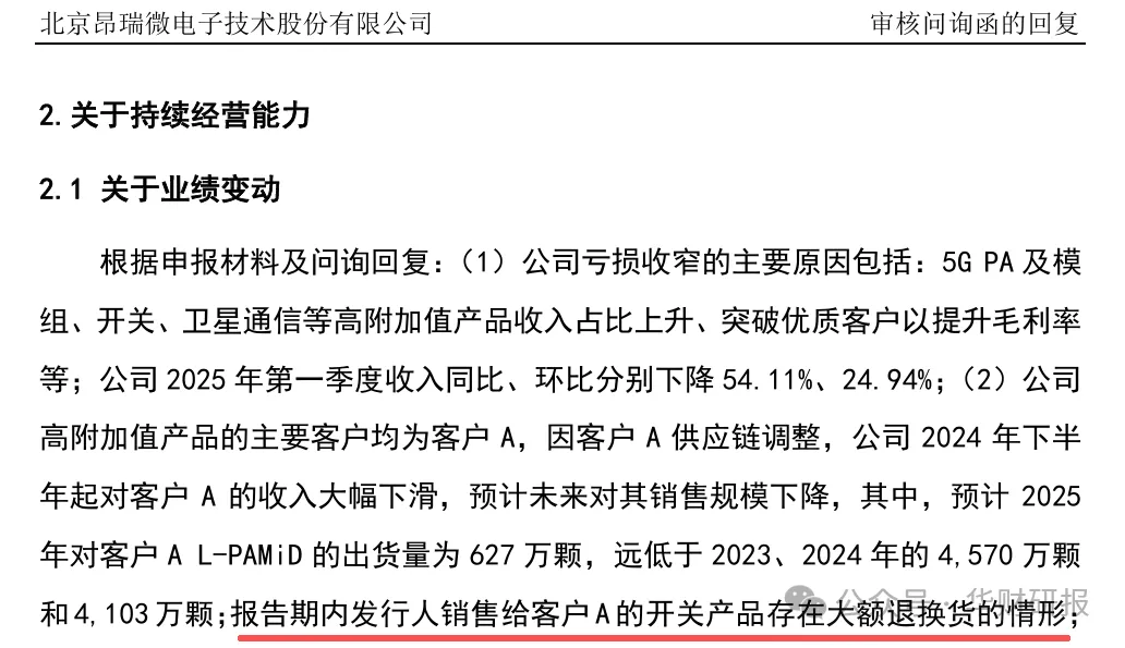昂瑞微IPO：未弥补亏损累计超12亿元终端客户A大幅减少采购是否与退换货有关？(图3)